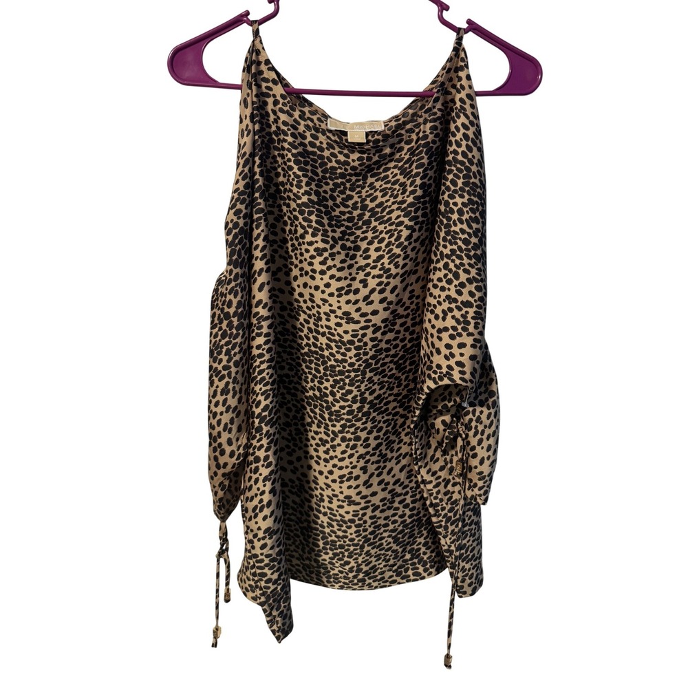 Michael Kors Cold Shoulder Blouse Womens M Tan Cheetah Print